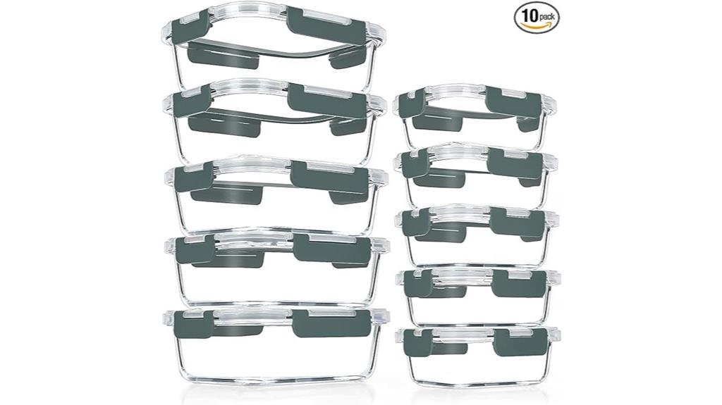 set of ten glass containers