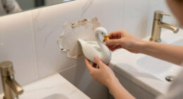 She Used A Ceramic Swan To Hide This Major Bathroom Eyesore