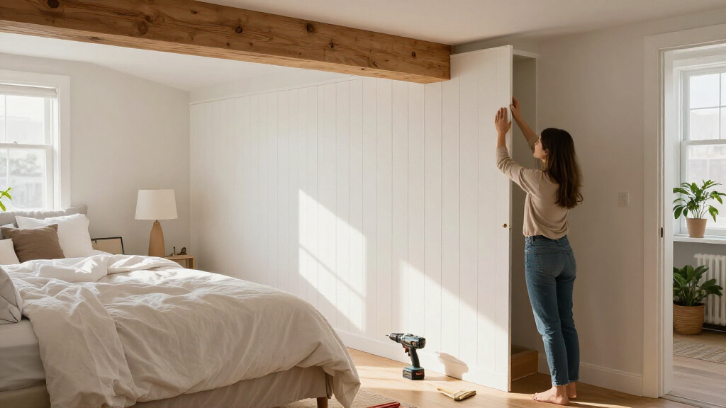 A Structural Beam Was An Eyesore In This Bedroom — She Added Paneling To Disguise It