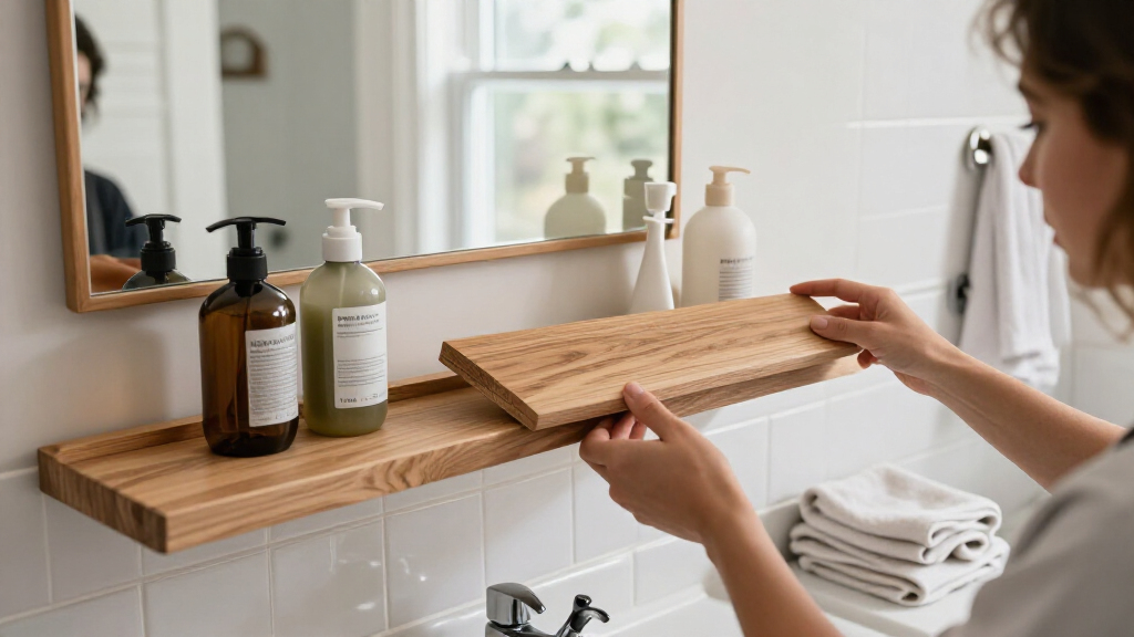Hide Open Bathroom Shelves With One Piece Of Secondhand Wood